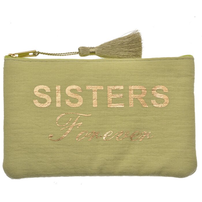 Juleeze JZTB0081GR Borsa da toilette verde 17x1x11 cm con ricamo Sisters Forever