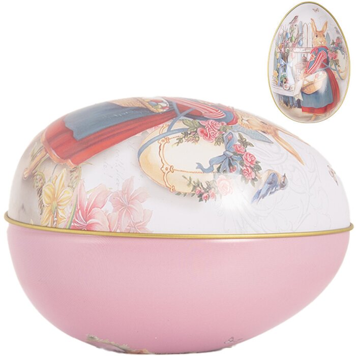 Uovo decorativo Clayre & Eef Ferro Bianco Rosa 8x13 cm Decorazione pasquale nostalgica