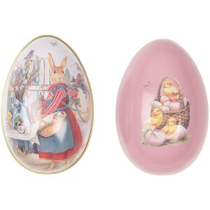 Uovo decorativo Clayre & Eef Ferro Bianco Rosa 8x13 cm Decorazione pasquale nostalgica