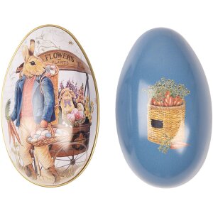 Uovo decorativo di Clayre & Eef in stile country in ferro bianco blu 7x11x7 cm