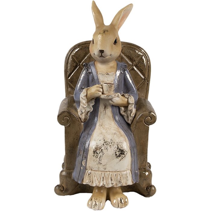 Coniglio decorativo Clayre & Eef Beige Brown 11x10x18 cm Figurina pasquale stile country