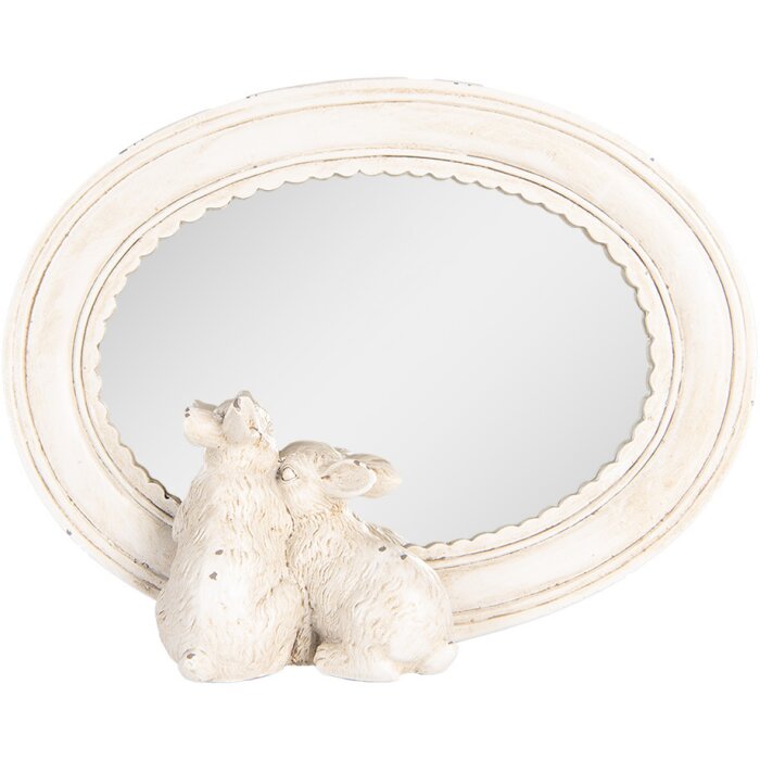 Clayre & Eef 62S329 Specchio da tavolo ovale Vintage motivo coniglietto Beige 22x5x17 cm