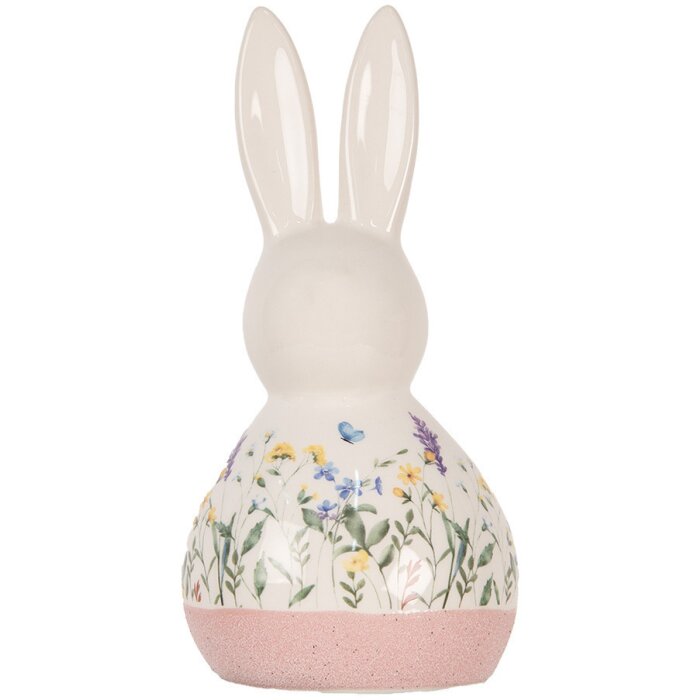 Clayre & Eef Coniglio decorativo in stile country in ceramica Bianco Rosa 9x8x18 cm