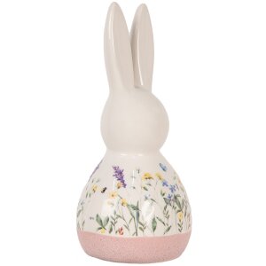Clayre & Eef Coniglio decorativo in stile country in ceramica Bianco Rosa 9x8x18 cm