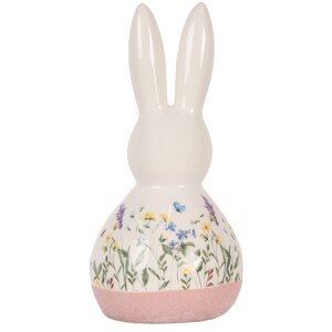 Clayre & Eef Coniglio decorativo in stile country in ceramica Bianco Rosa 9x8x18 cm