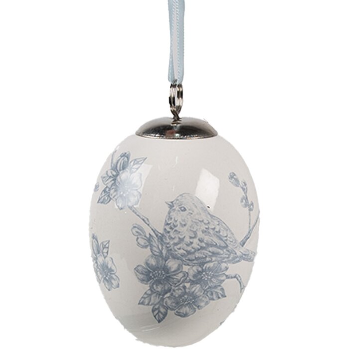 Clayre & Eef 6CE2034 Appendino Uovo Decorazione Stile Boho Bianco-Blu Ø 6x8 cm