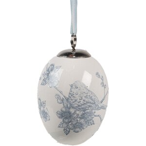 Clayre & Eef 6CE2034 Appendino Uovo Decorazione Stile Boho Bianco-Blu Ø 6x8 cm