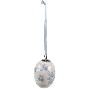 Clayre & Eef 6CE2034 Appendino Uovo Decorazione Stile Boho Bianco-Blu Ø 6x8 cm