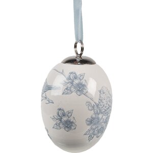 Clayre & Eef 6CE2034 Appendino Uovo Decorazione Stile Boho Bianco-Blu Ø 6x8 cm
