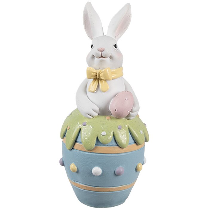 Coniglio decorativo Clayre & Eef Figurina di Pasqua Bianco Blu Ø 7x16 cm