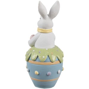 Coniglio decorativo Clayre & Eef Figurina di Pasqua Bianco Blu Ø 7x16 cm