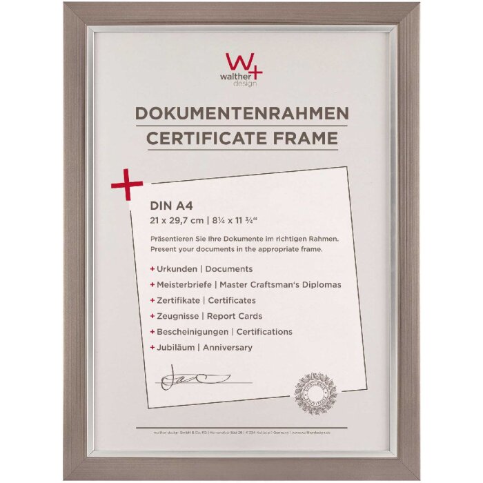 Telaio Walther Beyond design 21x29,7 cm acciaio argento bordo interno vetro trasparente