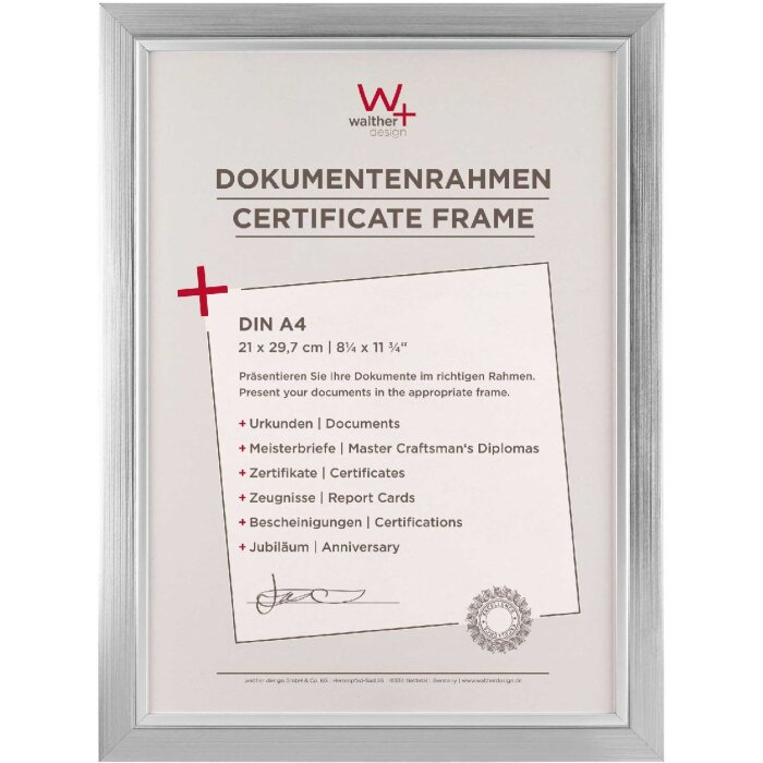 Telaio Walther Beyond design 21x29,7 cm argento vetro trasparente pannello posteriore MDF
