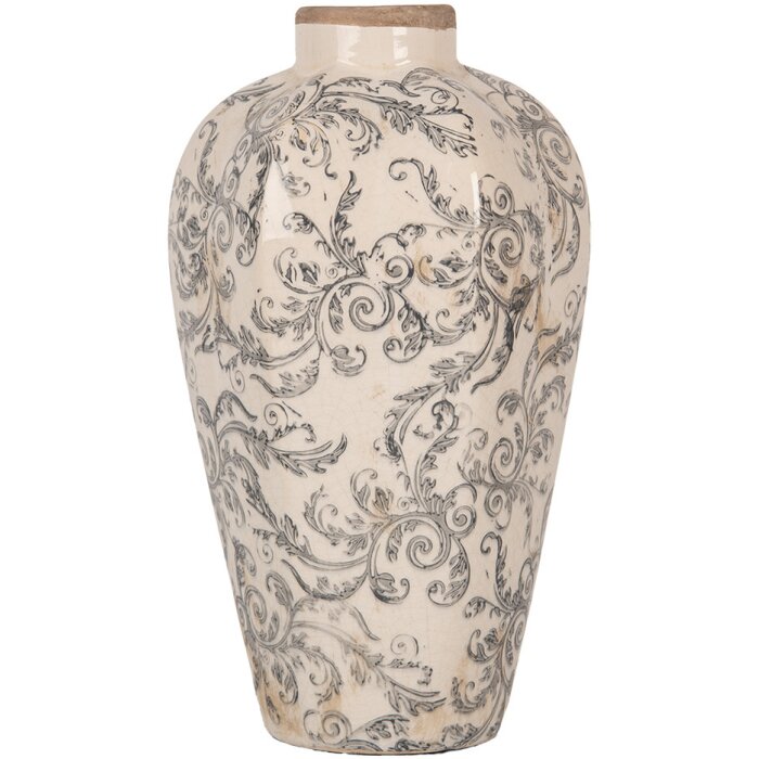 Clayre & Eef 6CE1934S Vaso in ceramica beige grigio 17x30 cm Stile country