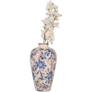 Clayre & Eef 6CE1935S Vaso Stile Country Beige Blu Ø17x30 cm Ceramica