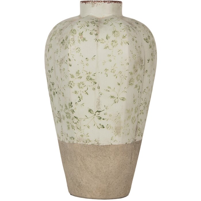 Clayre & Eef Vaso in ceramica beige verde Ø 24x38 cm Stile country