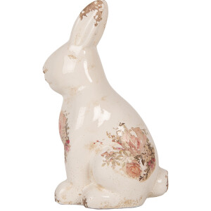 Clayre & Eef Coniglio decorativo Beige Rosa Stile Country Figurina in ceramica 16x12x28 cm