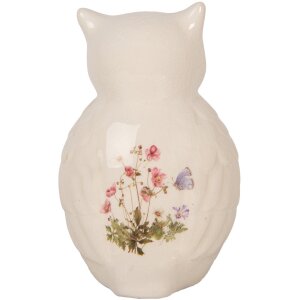 Clayre & Eef Gufo decorativo in ceramica beige rosa 11x10x17 cm Stile country