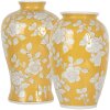Clayre & Eef 6CE2088 Vaso Giallo-Bianco Ø 17x27 cm Ceramica Stile Retrò Vintage