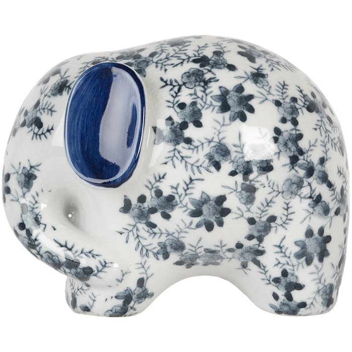 Elefante decorativo in ceramica bianca e blu 20x14x15 cm