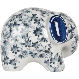 Elefante decorativo in ceramica bianca e blu 20x14x15 cm