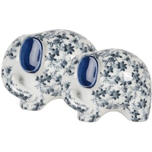 Elefante decorativo in ceramica bianca e blu 20x14x15 cm
