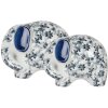 Elefante decorativo Clayre & Eef Bianco Blu 17x10x11 cm Ceramica Vintage Design