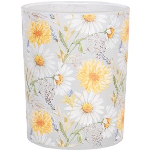Clayre & Eef 6GL4956 Set di portacandele 2 fiori in vetro in stile country bianco giallo