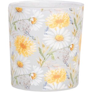 Clayre & Eef 6GL4956 Set di portacandele 2 fiori in vetro in stile country bianco giallo