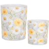 Clayre & Eef 6GL4956 Set di portacandele 2 fiori in vetro in stile country bianco giallo