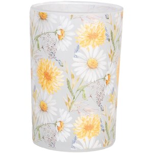 Clayre & Eef 6GL4957 Portacandele in vetro a motivo floreale bianco giallo Ø12xH18 cm
