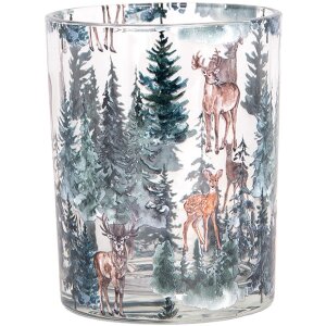 Clayre & Eef 6GL4960 Set di portacandele in vetro con motivo forestale in stile country 2 pezzi