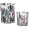 Clayre & Eef 6GL4960 Set di portacandele in vetro con motivo forestale in stile country 2 pezzi