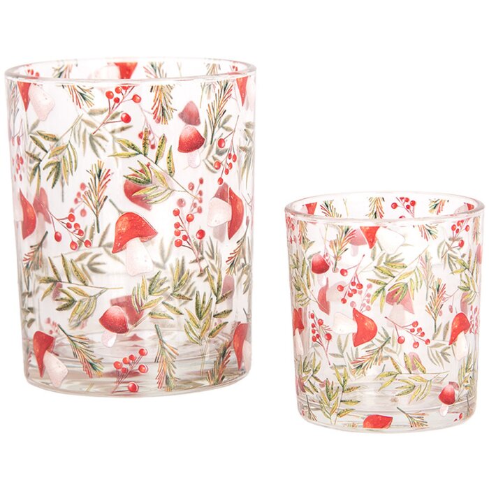Clayre & Eef 6GL4962 Set di portacandele 2 lanterne in vetro design botanico