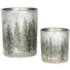 Clayre & Eef 6GL4972 Set di portacandele in vetro Albero di Natale invernale Bianco Verde