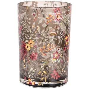 Clayre & Eef 6GL4977 Porta tealight in vetro grigio arancio Ø12x18 cm