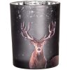 Clayre & Eef 6GL4980 Set di portacandele 2 pezzi in vetro con motivo di cervo, argento