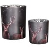 Clayre & Eef 6GL4980 Set di portacandele 2 pezzi in vetro con motivo di cervo, argento