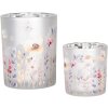 Clayre & Eef 6GL4982 Set di portacandele 2 pezzi in vetro grigio giallo floreale
