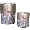 Clayre & Eef 6GL4984 Set di portacandele in vetro motivo cervo grigio marrone Set di 2