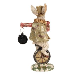 Clayre & Eef figurina decorativa coniglio vintage in poliresina verde oro 18x10x33 cm