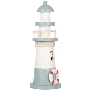 Clayre & Eef 6H2404 Faro decorativo bianco blu Ø 8 x 22 cm Legno MDF