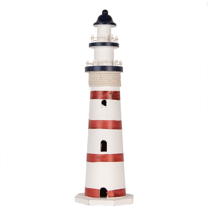 Clayre & Eef Faro decorativo bianco-rosso Ø 15x48 cm Legno MDF
