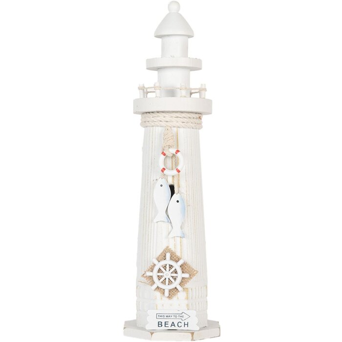Clayre & Eef Faro decorativo bianco Ø 10x32 cm Decorazione nautica Stile casa di campagna