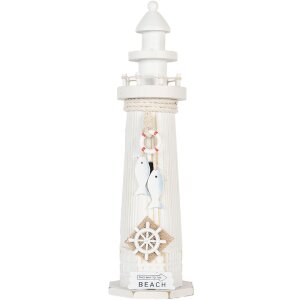 Clayre & Eef Faro decorativo bianco Ø 10x32 cm Decorazione nautica Stile casa di campagna