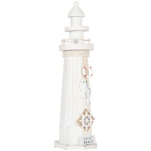 Clayre & Eef Faro decorativo bianco Ø 10x32 cm Decorazione nautica Stile casa di campagna