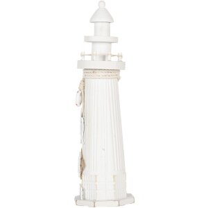 Clayre & Eef Faro decorativo bianco Ø 10x32 cm Decorazione nautica Stile casa di campagna