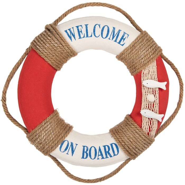 Salvagente decorativo Clayre & Eef Ø 37x7 cm Bianco Rosso Nautico