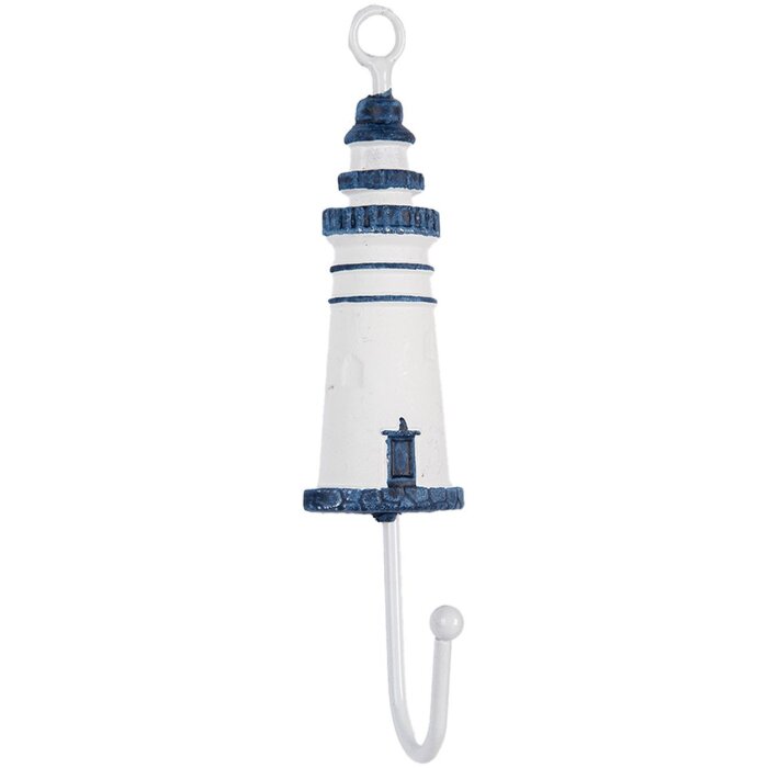 Clayre & Eef 66070BL Gancio a muro Faro metallo legno bianco blu 4x4x18 cm