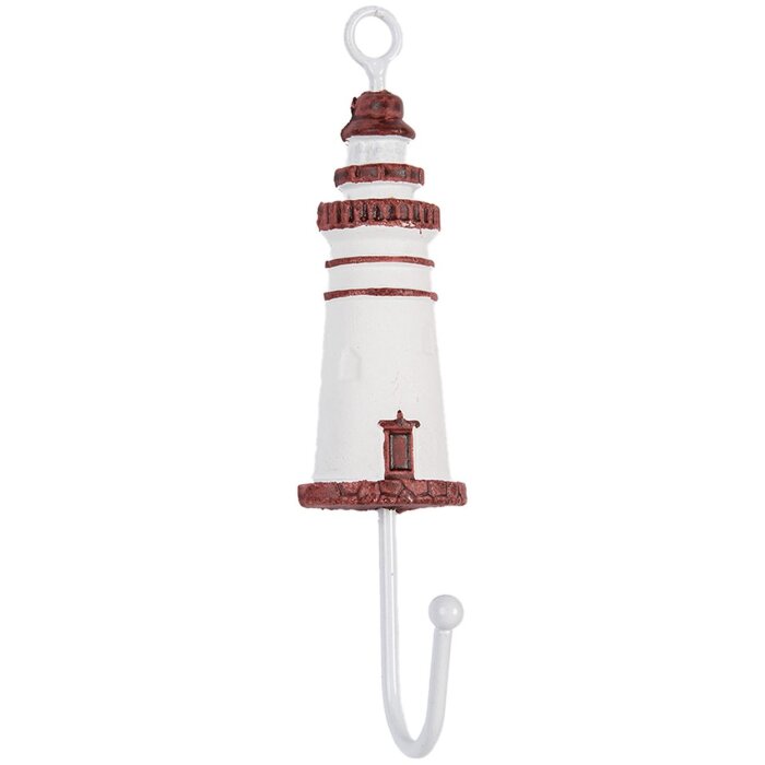 Clayre & Eef 66070R Gancio da parete faro legno metallo bianco rosso 4x4x18 cm